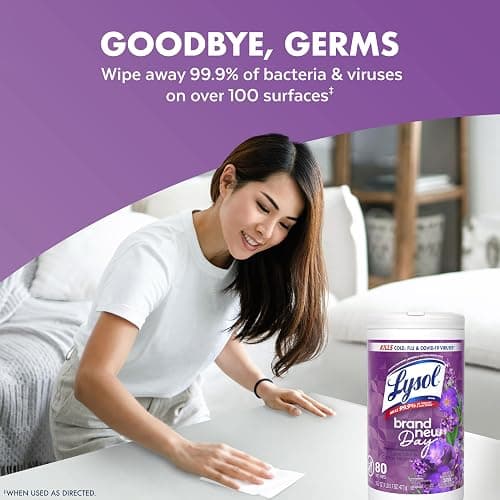 LYSOL Disinfecting Wipes, All Purpose Cleaner, Multi-Surface Antibacterial Cleaning Wipes, Household Cleaning Supplies, Dorm Essentials, Lavender + Mango Scents, 80 ct. (4 Pack) thumbnail 5