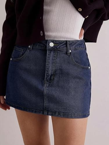 EMMIOL Women Denim Skort Skirt Stretchy Mid Waist Y2K Sexy Mini Skirts Dressy Casual Jean Skorts thumbnail 4