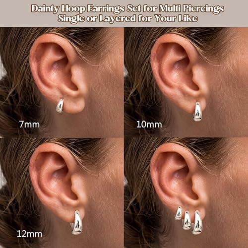 BESTEEL 3Pairs 14K Gold Plated Hoop Earrings Set for Women Chunky Earring Silver Plated Hypoallergenic Small Huggie Hoops Lightweight Tiny Thick Trendy Hoop Earrings Stacks for Multiple Piercing thumbnail 5