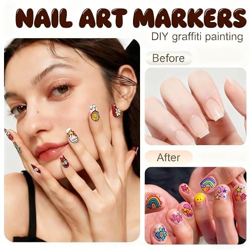 Nail Art Pens & Nail Art Markers Set, 12 Color Professional Fine Tip Nail Polish Pens for 3D Designs, DIY Nail Art Kit for Beginners & Kids thumbnail 3