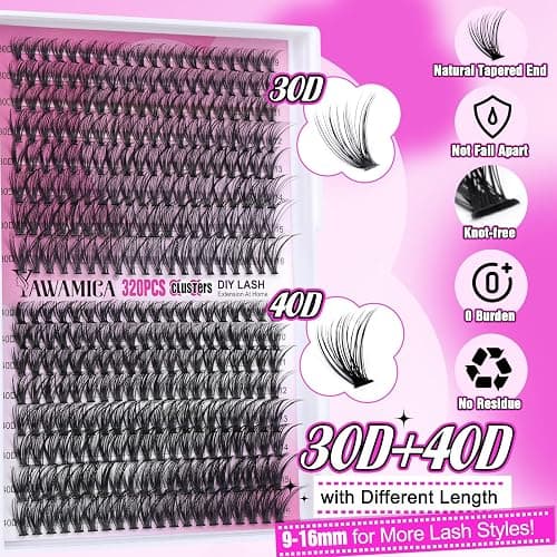 Yawamica DIY Lash Extension Kit 320pcs Individual Lashes Cluster, 9-16mm Mix 30D 40D Eyelash Clusters Wispy Lash Clusters Kit with Bond and Seal and Remover and Lash Applicator for Beginners thumbnail 4