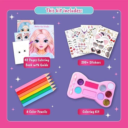 BSCOOL Make-up Artist. 3 in 1 Fun Makeup, Sticker, Coloring Kit, Includes Color Pencils, Makeup Palette, and 200+ Stickers. for Girls Ages 5,6,7,8. Christmas Gift for Girls thumbnail 3