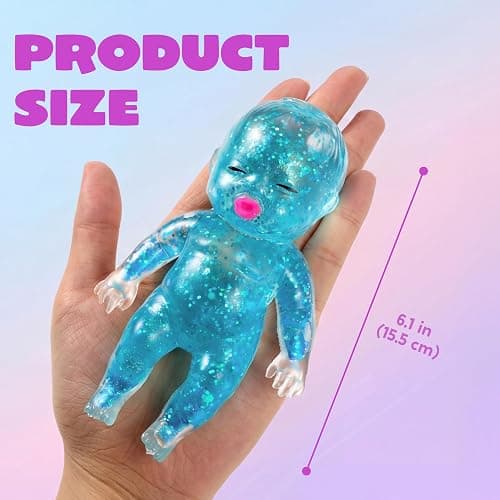 JOYIN Blue Baby Stress Relief Toy, 6.1Inch Baby Glitter Squishy Toy, Slow Rising Toy for Kids & Adults, Soft Squeeze Anxiety Relief Fidget Sensory Toy for Gifts, Party Favors, Office thumbnail 3