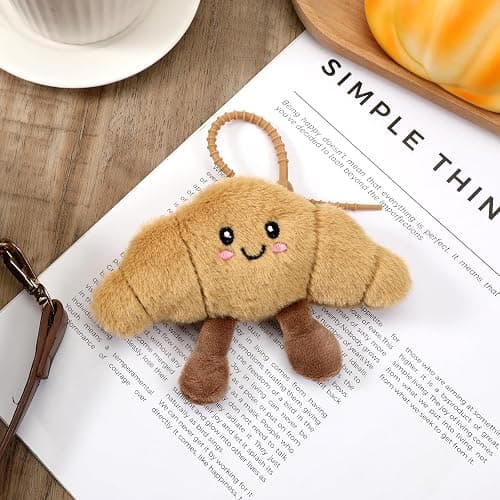 Cute Happy Smiling Bread Croissant Baguette Keychain Croissant Plush Keychain Lucky Good Luck Key Chain Soft Fluffy Stuffed Charm Adorable Bag Charms for Women for Purse Handbag Backpack & Car Keys thumbnail 3