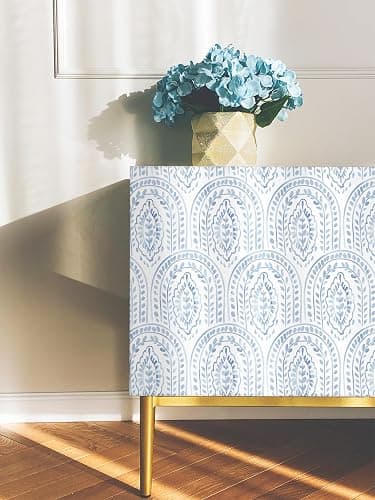 EeeComing Blue Peel and Stick Wallpaper Boho Wall Paper Peel and Stick Modern Contact Paper Self Adhesive Wallpaper for Bedroom and Bathroom Removable Cabinet Shelf Liner Vinyl 17.3”X393” thumbnail 6