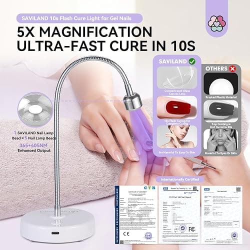 SAVILAND 12W 5s Flash Cure Gel Lamp Gooseneck U V Light for Nail Techs | Touch switch control, 3 timer settings, 5S fast cure, Rechargeable, 360° flexible for home & salon use thumbnail 2