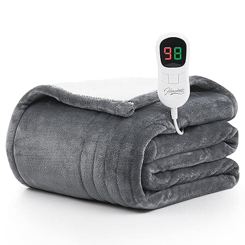 Homemate Heated Blanket Electric Throw - 50"x60" Heating Blanket Throw 1/2/4/6/8 Hours Auto-off 10 Heat Level Over-heat Protection Flannel Sherpa Heater Blanket ETL Certification - Light Grey - 50 Inch x 60 Inch