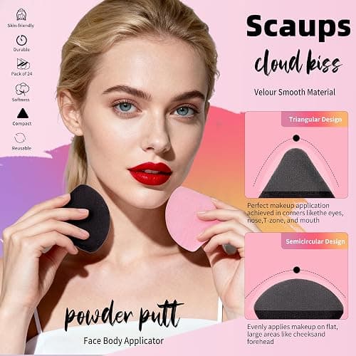 Scaups 24Pcs Black and Pink Powder Puff, Triangle Powder Puffs, Powder Puffs for Makeup and Cosmetic Foundation thumbnail 4