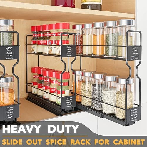 SpaceAid Pull Out Spice Rack Organizer for Cabinet, Heavy Duty Slide Out Seasoning Kitchen Organizer, Cabinet Organizer, with Labels, 5.2" W x10.75 D x10 H, 2 Drawers 2-Tier thumbnail 3