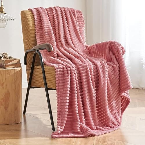 MIULEE Decorative Soft Fleece Blanket Fluffy Fuzzy Cozy Plush Throw for Couch Sofa Bedroom Living Room Decor Pink 50x60 Inches - Image 1