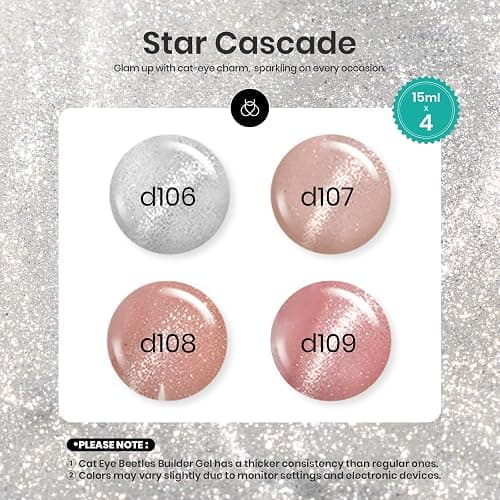 Beetles Builder Gel Kit-Star Cascade 4 Colors 7 in 1 Nail Thickening Strengthening Building Apex with Liner Nail Brush for Beginner DIY Salon at Home,Cat Eye Builder Nail Gel,UV & LED Lamp Needed thumbnail 3