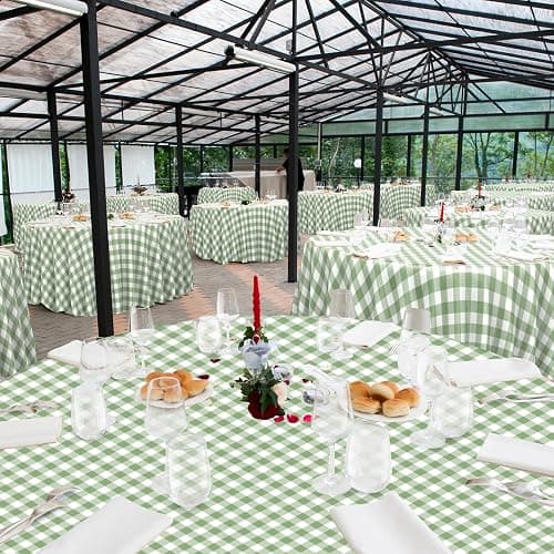12 Pack Sage Green Plastic Checkered Tablecloth Round, Premium Decorative Disposable Sage Green Gingham Plaid Table Cloths for Parties, Round Party Table Cover for Baby Shower Picnic Birthday, 84 Inch thumbnail 7