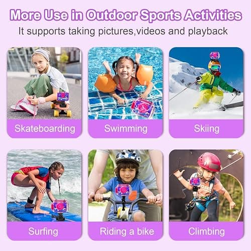 GKTZ Kids Camera - Waterproof Underwater Camera for Kids, Christmas Birthday Gifts for Girls Age 3-12, 1080P HD Children Digital Action Camera, Pool Toys for Kids Age 4-12 thumbnail 7