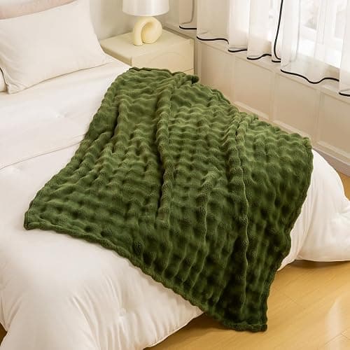 YUSOKI Luxury 3D Bubble Throw Blanket 2lb,All Ages,Home Decoration, (Olive Green,50 * 60inches) thumbnail 5