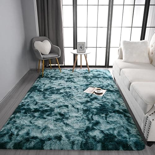 Pettop Fluffy Tie-Dye Peacock Blue Rug for Bedroom Living Room, 3x5 Feet Super Soft Shaggy Plush Fuzzy Rugs for Girls Kids Boys, Non-Slip and Washable Rug for Nursery Classroom, Carpet for Rooms Decor thumbnail 5