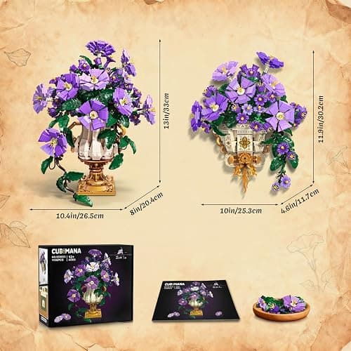 CUBIMANA Flowers Botanicals Building Set with Vase - 2 in 1 Morning Glory Bonsai Building Blocks Plants Arrangement Vintage Wall Flower Pots Home Decor, Gift for Valentine's Day Adults 12+ (1136PCS) thumbnail 3