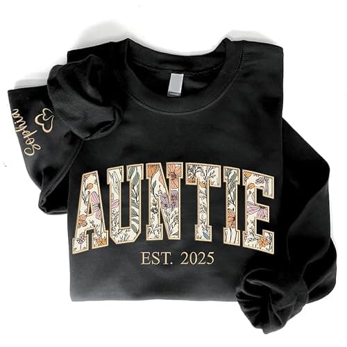 UrbanNEST Personalized Floral Embroidered Applique Auntie Sweatshirt For Women, Custom Auntie Gifts from Grandkids, Aunt Sweater, Tia Crewneck, Mother's Day Apparel, Lala Birthday, Aunt Gifts thumbnail 7