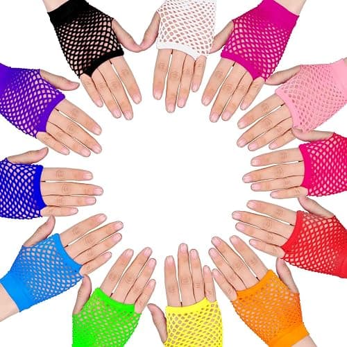 TecUnite 12 Pairs Neon Fingerless Fishnet Gloves and 100 Pieces Multicolor Silicone Jelly Bracelets 80s 90s Accessories for Women Retro Party Favors for Halloween Party Costume Cosplay thumbnail 6