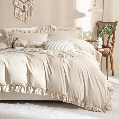 AShanlan Bettwäsche Rüschen 135x200 Beige Romantisch Bettwäsche-Sets 2tlg | Bettbezug 135x200 mit Kissenbezug 80x80 cm, 100% Weich Mikrofaser, ÖKO-TEX, Reißverschluss - Image 1