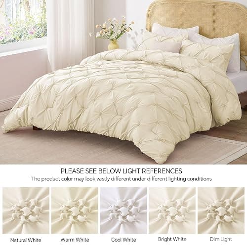 BEDELITE Queen Comforter Set Beige - 3 Pieces Boho Pintuck Bedding Sets, Queen Size Bed Set with 2 Pillow Shams for All Seasons, Room Decor Valentine's Gift,Lightweight Soft and Warm thumbnail 8