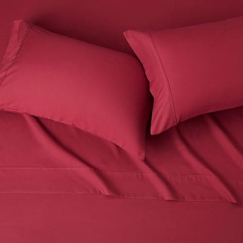 Amazon Basics Lightweight Super Soft Easy Care Microfiber 4 Piece Bed Sheet Set with 14-Inch Deep Pockets, Comfortable Queen, Burgundy, Solid thumbnail 3