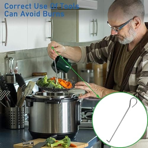 Steamer Basket Stainless Steel Vegetable Basket Metal Handle Folding Silicone Feet Steamer Insert for Cooking Veggies Fish Seafood Include Safety Tool,Fit Various Pot Pressure Cooker (5.3" to 9") thumbnail 6