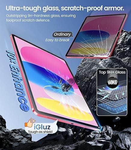 iGluz 2 Pack for iPad 11th/10th Gen.(A16 2025/2022,11/10.9 inch)9H+ Tempered Glass Screen Protector with Easy-Install Box[12FT Grade Shatterproof]Apple Pencil Compatible,HD Clarity,Scratch Resistant thumbnail 4