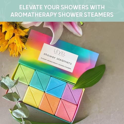 Level Body Mind Soul - Aromatherapy Shower Steamers - Energising, 8 Pack - Birthday Gifts for Women - Shower Bombs with Multiple Fragrances - Self Care Relaxation, Body Restore, Sinus Relief Vapour thumbnail 3