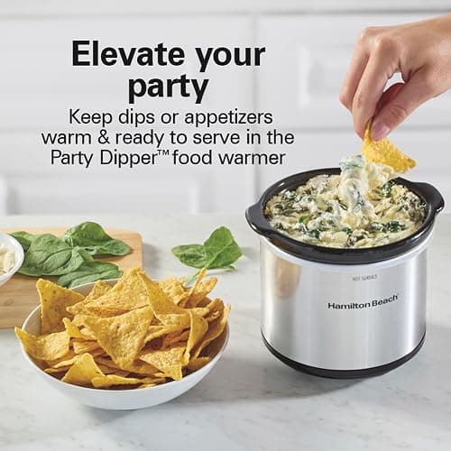 Hamilton Beach Programmable Stay or Go® Slow Cooker, 7 Quart Capacity, Includes 20 oz. Party Dipper Food Warmer, Silver, R33477 (Renewed) thumbnail 5