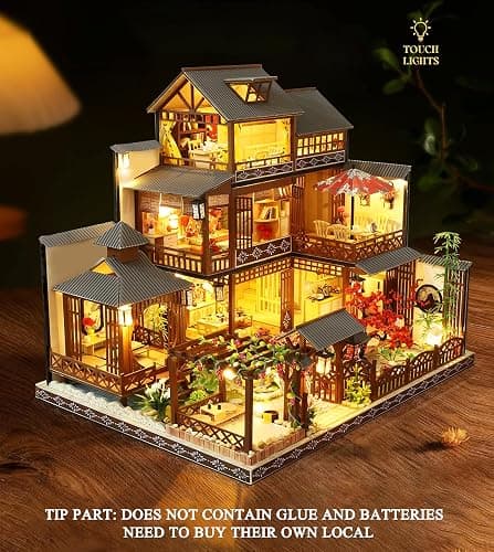 Spilay Dollhouse DIY Miniature Wooden Furniture Kit,Mini Handmade Big Castle Model,1:24 Scale Creative Doll House Toys for Adult Gift (Romantic European Villa with Dust Cover Music Box) - Romantic European Villa With Dust Cover Music Box thumbnail 3