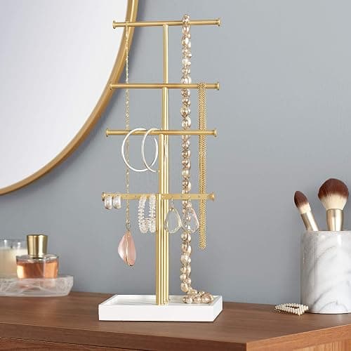 Amazon Basics Four-Tier Jewelry Tree Stand - White/Brass thumbnail 2