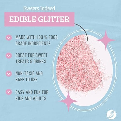 Sweets Indeed Pink Edible Glitter – Valentines Day Food-Grade Drink & Baking Shimmer for Cocktails, Beverages, Cakes & Desserts – 4 gram jar thumbnail 2