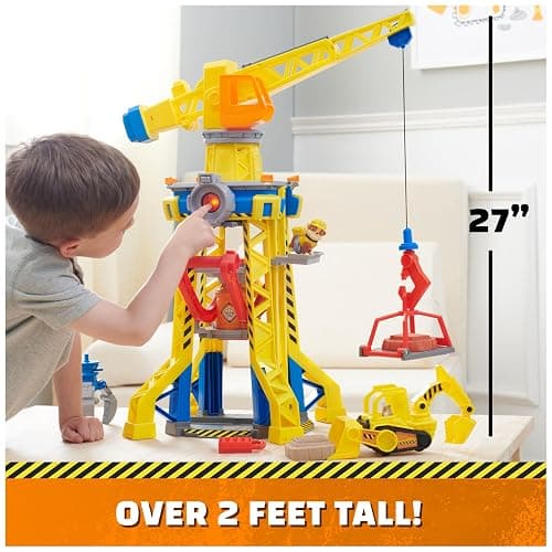 Rubble & Crew, Bark Yard Crane Tower Playset with Action Figure, Toy Bulldozer & Kinetic Build-It Play Sand, PAW Patrol Kids Toys for Boys & Girls 3+ thumbnail 2