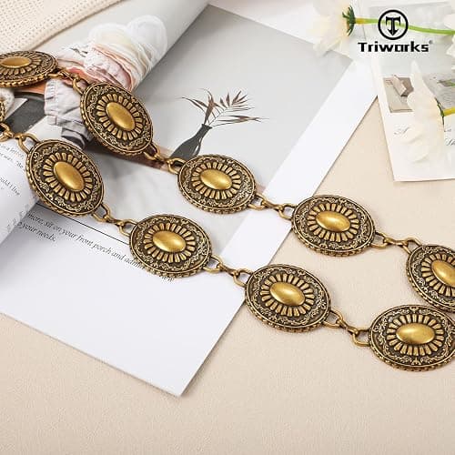 TRIWORKS Western Concho Belt for Women – Gold Chain Cowgirl Boho Belt for Dresses, Jeans & Country Concerts thumbnail 5