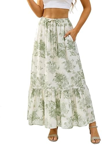 Scarlet Darkness Floral Maxi Skirts for Women 2026 Summer Flowy Ruffle Long Skirt with Pokets - Image 1