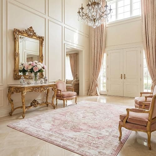 BoutiqueRugs Pink Oriental Traditional Cream 4x6 Area Rug Plum Beige Floral Medallion Kandos Living Room Bedroom Dining Room Home Office Apartment 3'9" x 5'7" Stain Resistant Non-Shedding Pet Friendly thumbnail 10