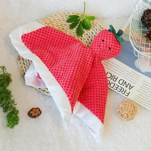 Apricot Lamb Stuffed Fruit Strawberry Security Blanket Infant Nursery Character Blanket Luxury Snuggler Plush Baby Lovey(Strawberry) thumbnail 4