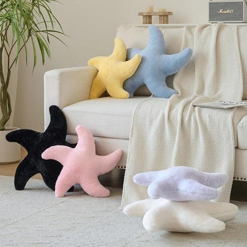 PLAYSKY Starfish Pillow, Cute Decorative Pillows for Couch Bed, Aesthetic Room Decor Accent Pillow Plush with Soft Faux Rabbit Fur for Bedroom Living Room (Ivory White, 14.9 Inches) thumbnail 4