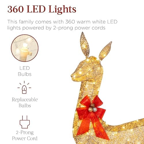 Best Choice Products 3-Piece Large Lighted Christmas Deer Family Set 5Ft Outdoor Yard Decoration with 360 LED Lights, Stakes, Zip Ties - Gold thumbnail 4