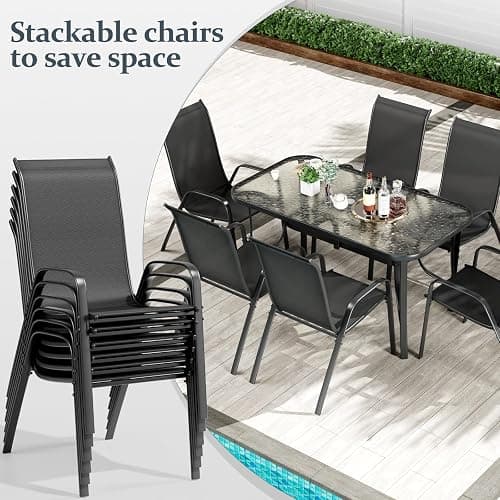 TLSUNNY 7 Pieces Patio Dining Set, Outdoor Table and Chairs W/1.69″ Umbrella Hole, 30"X 55" Table and Stackable Textilene Chair, All Weather Patio Furniture Set (Umbrella not Included) (Black) - Black thumbnail 3