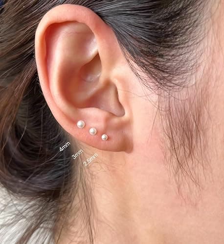 14K Gold Filled Polished Small CZ Pearl Ball Stud Earrings Set for Women Men 20G Surgical Steel Hypoallergenic Piercing Studs for Sensitive Ear, Pack of 6 Pairs thumbnail 5