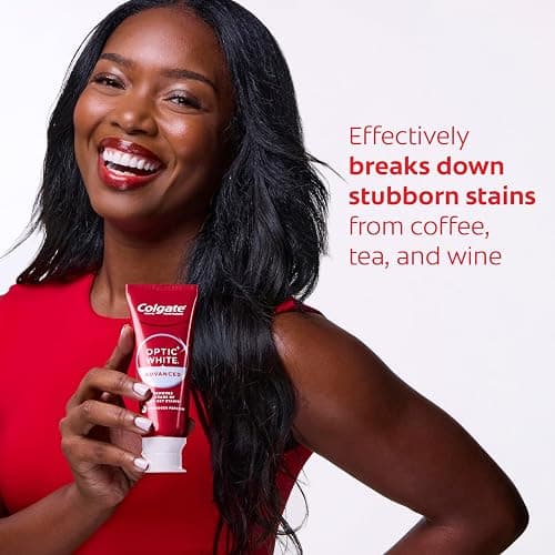 Colgate Optic White Advanced Hydrogen Peroxide Toothpaste, Teeth Whitening Toothpaste Pack, Enamel-Safe Formula, Helps Remove Tea, Coffee, and Wine Stains, Sparkling White, 3 Pack, 3.2 oz thumbnail 9