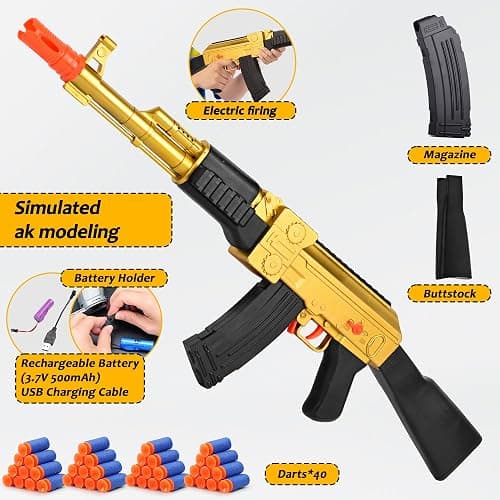BYTEWAR Electric Golden AK-47 Realistic Soft Bullets Toy Gun,Foam Blasters Toys with 40 Foam Darts & 2 Magazines,Automatic Sniper Rifle for Kids Ages 6+ Years Old,Christmas Birthday Gift for Boys thumbnail 3