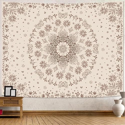 Fowocu Boho Floral Mandala Tapestry Wall Hanging Bohemian Flower Medallion Tapestry Aesthetic Beige Brown Hippie Indian Small Tapestries for Bedroom Living Room Dorm Decor 40 x 30 Inch thumbnail 3