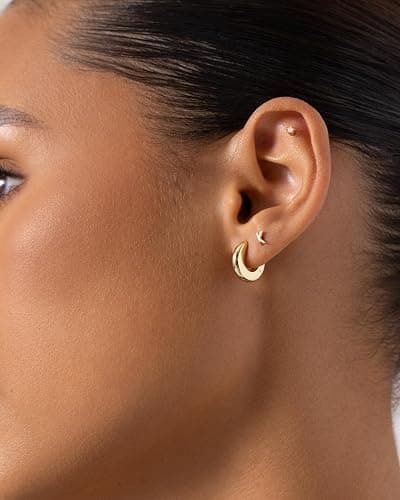 PAVOI 14K Gold Plated Chunky Huggies Earrings for Women - 925 Sterling Silver Posts Small Gold Huggie Hoop Earrings - Ultra Thick Hoops Trendy Jewelry thumbnail 2