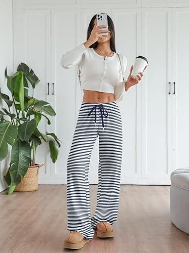Aoulaydo Women's Wide Leg Lounge Pants Low Rise Baggy Pajama Bottoms with Pockets Y2K Pjs Bottoms thumbnail 3