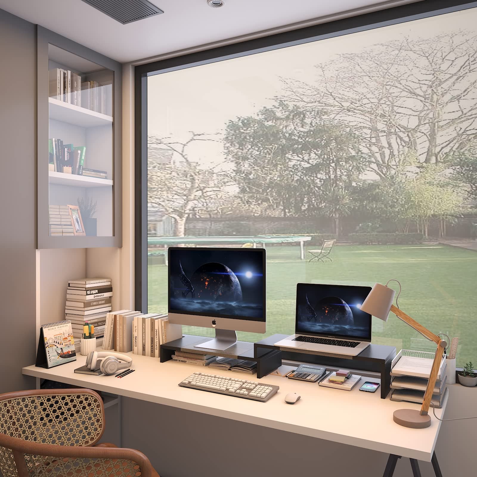 WESTREE Dual Monitor Stand - Monitor Stand Riser - 2 Shelf Computer Monitor Stand with Adjustable Length and Angle, Monitor Stands for 2 Monitors, Desktop Organizer Stand for PC, Computer, Laptop - Gery thumbnail 5