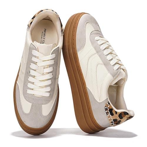 Project Cloud Platform Sneakers for Women Footwear - Memory Foam Insole Womens Shoes, Lightweight and Non-Slip Sole Lace Up Fashion Sneakers (Dodge) - Image 1