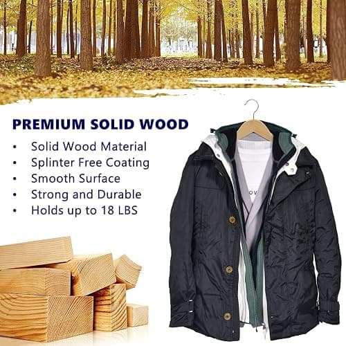 Amber Home 20 Pack Wooden Coat Hangers, Natural Wood Suit Hangers with Non Slip Pant Bar, Clothes Hangers for Shirts, Jackets, Dress, Pant (Natural, 20) thumbnail 7