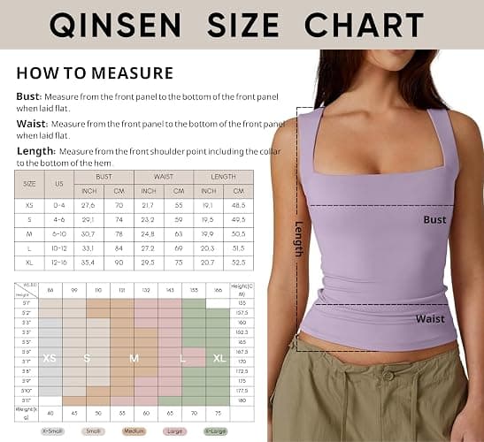 QINSEN Women's Square Neck Sleeveless Double-Layer Tank Tops Basic Tight T Shirts thumbnail 5